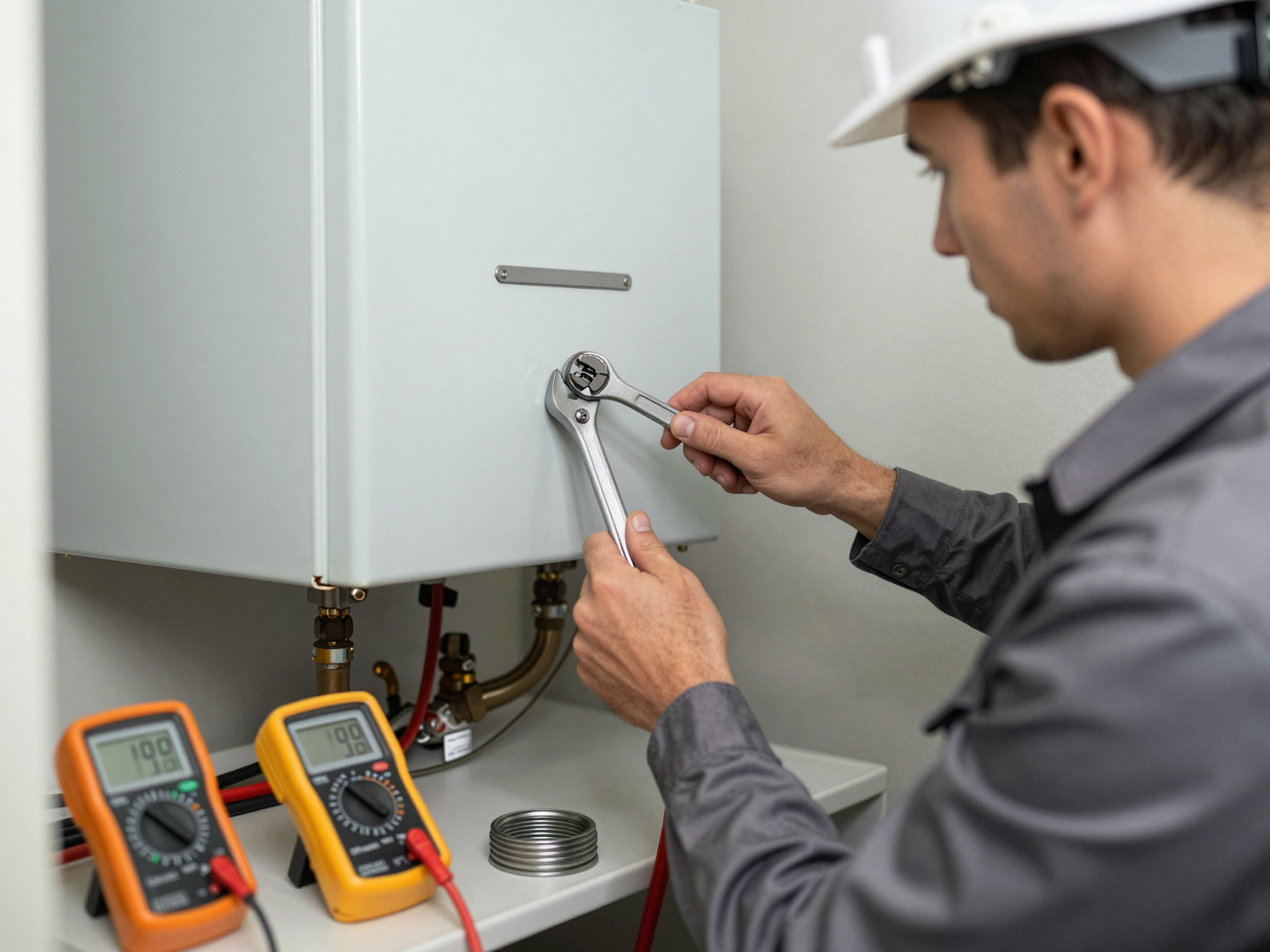 HVAC technician working on furnace system